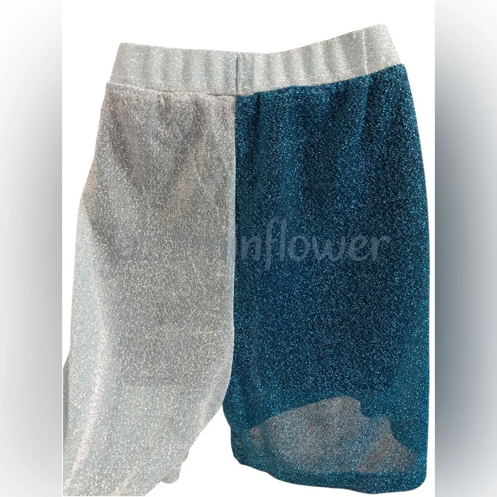 Kurt Geiger blue shimmer colorblock sheer swim cover up shorts size large‎ new